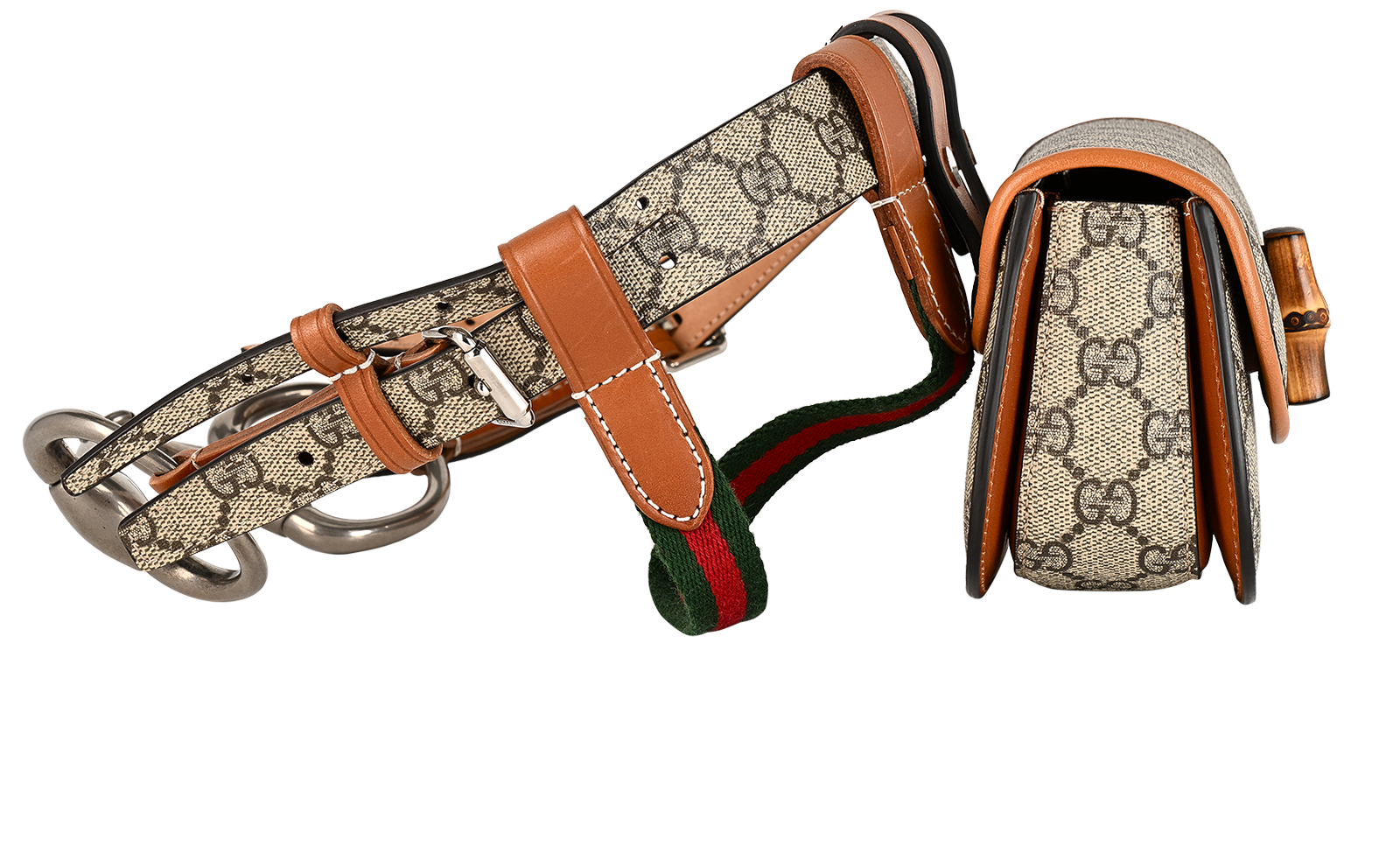 Horsebit Bamboo Belt Bag, &pound;695, Handbags, Beige, Canvas/Leather, Side view